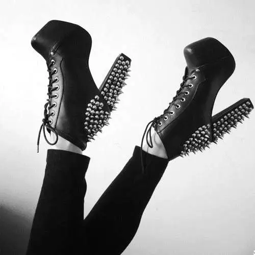 Sexy Punk Women Spiky Metal Rivets Studs Chunky High Heel Ankle Boots Platform Ladies Stage Spikes Cover Lace up Short Bottines