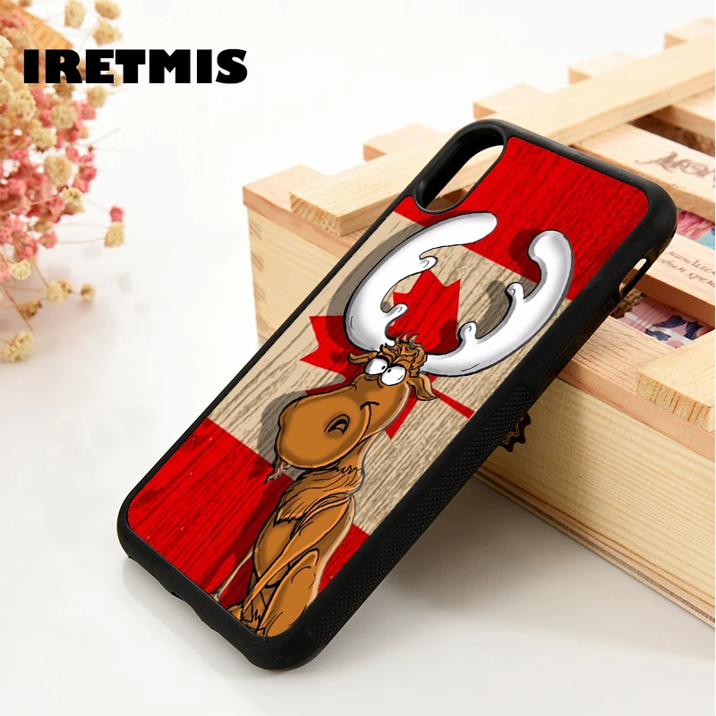 Iretmis 5 5S SE 6 6S phone case cover for iPhone 7 8 plus X Xs 11 Pro Max XR Moose elk cartoon Canadian flag canada maple leaf