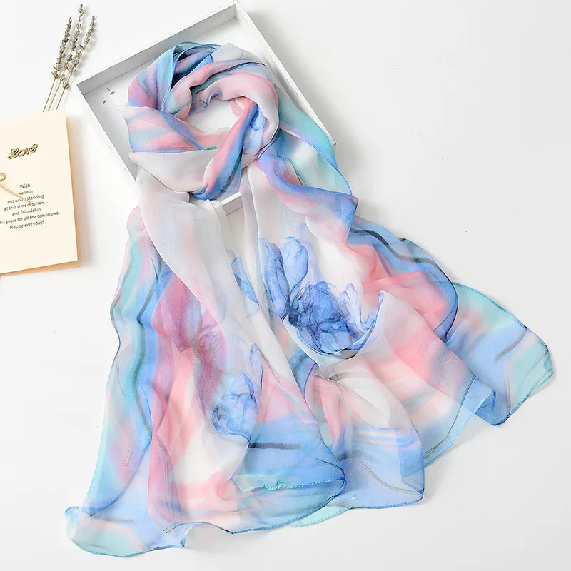 New Fashion Hot Design Luxury Tulip Flower Print Women Foulard Chiffon Georgette Scarf Elegant Summer Long Shawl Bandana M291