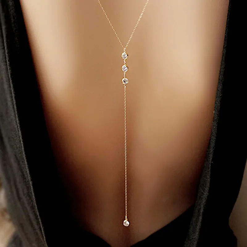 NK269 Womens Crystal Necklace Back Bikini Chain Beach Crossover Sexy Body Multilayer Backdrop Jewelry