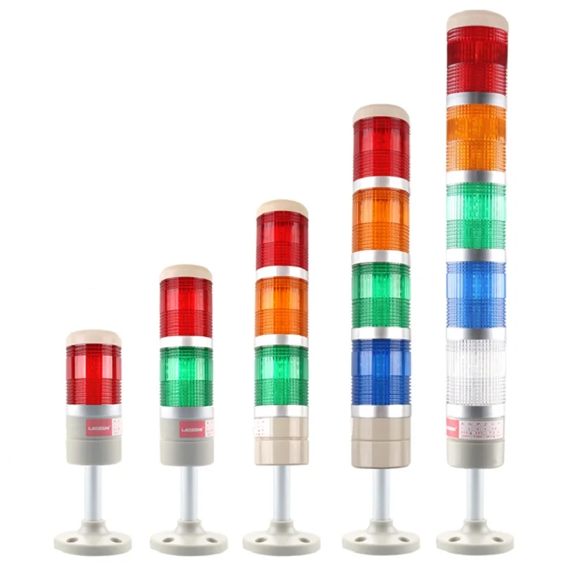 Stack Lamp Industrial Machine Emergency LED Warning Light Tower Straight Rod Disk Base DC12V/24V AC110V/220V without Buzzer