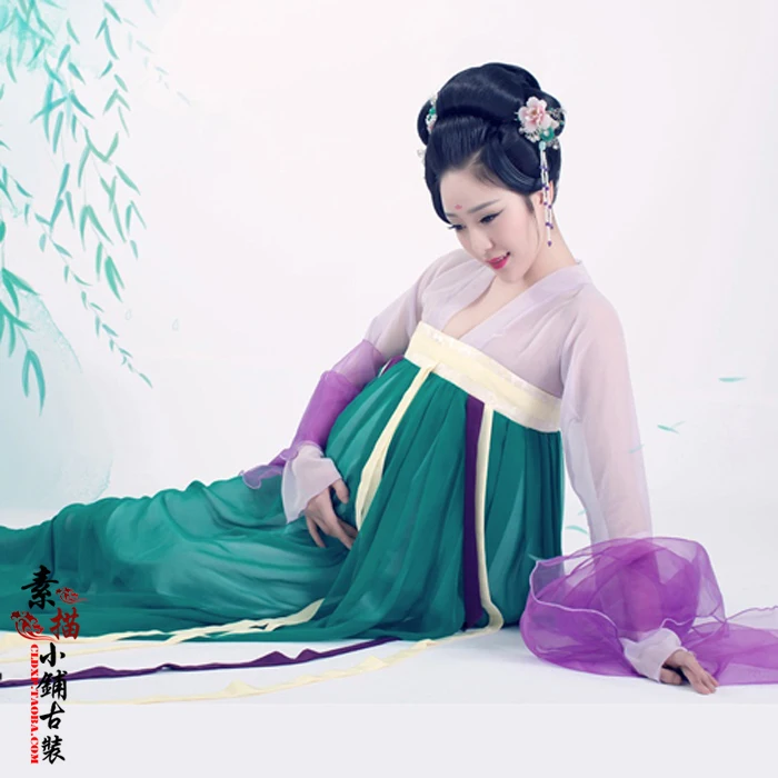 

Qing Feng Xu Lai Pregnant Women Photography Costume Tang Dynasty High Waist Dress Pregnancy Thematic Costume