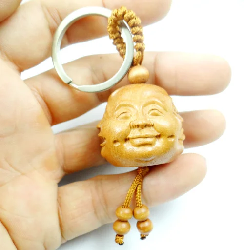 Natural mahogany three-dimensional engraving Buddha wood keychain realistic key ring jewelry gift for men and women 1pc