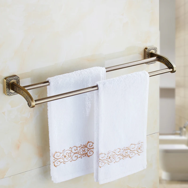 Carved Antique style Zinc-Alloy bathroom towel bars, Retro wall toilet hanging towel rack shelf, Double towel bars rack vintage