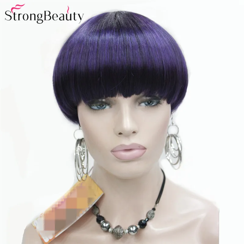 StrongBeauty Short Wigs Women Synthetic Brown/Purple Hair Mushroom Haircut Fiber Capless Wig