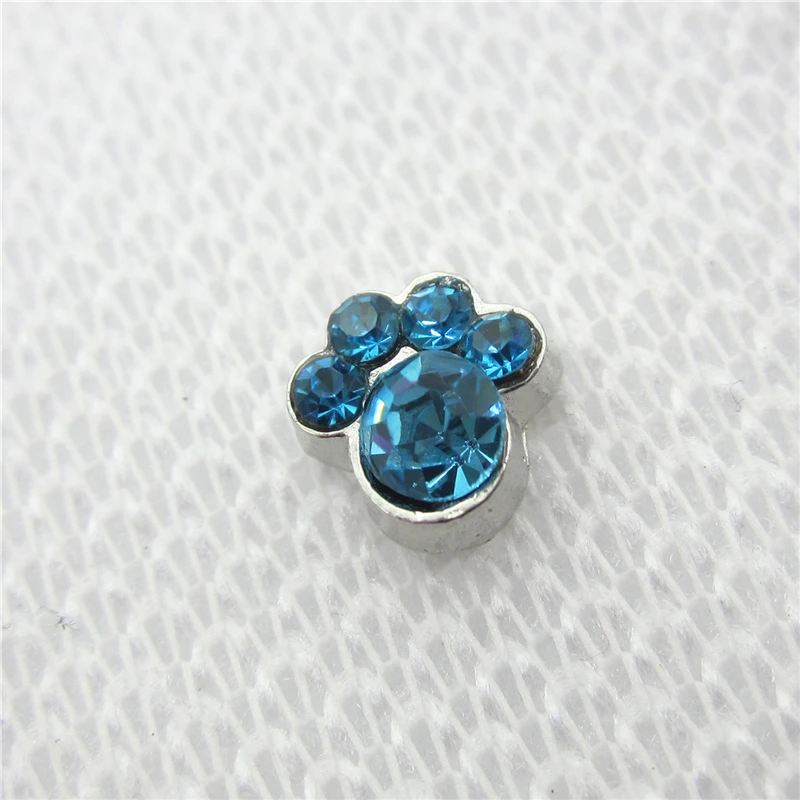 20pcs/lot Hot selling crystal birthstone dog paw Floating Charms Living Glass Memory Lockets Charm DIY Jewelry charms