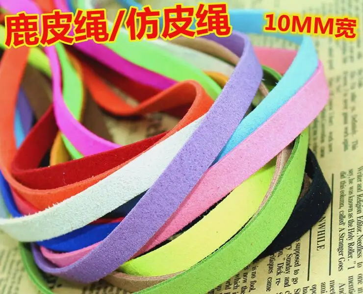 

Free Ship 200 Meters 10mm x 1.5 mm Multi Color Faux Leather Suede Leather cord Flat lace leather cord