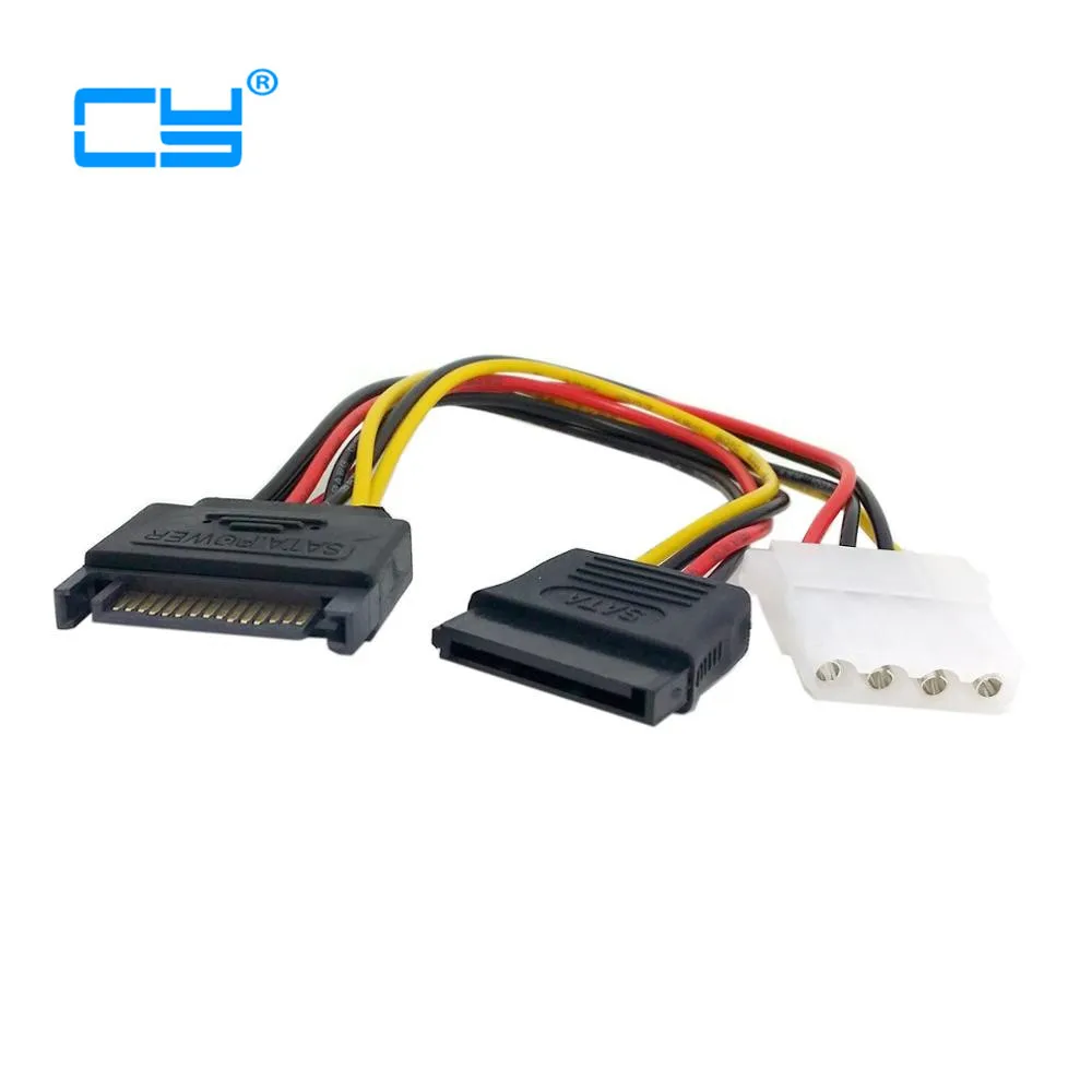 20cm 15Pin SATA Male to 4Pin IDE Molex Female + SATA Female Power Cable For hard disk motherboard 1PCS