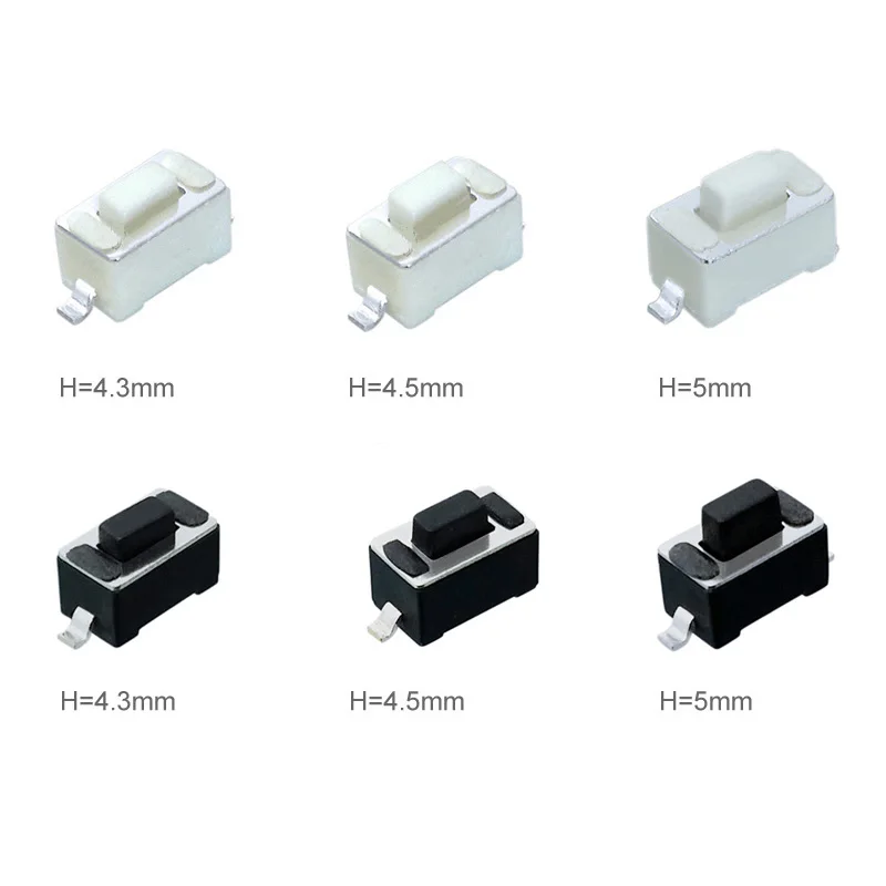 200pcs/lot 3*6*4.3/4.5/5mm SMD Push Button Switch Tact Switch 3x6x4.3/4.5/5 mm White/Black Color