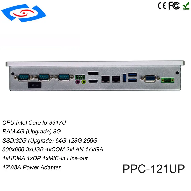 PC industrial del panel de 12,1" con la ayuda de Windows XP de la CPU 4G RAM 64G SSD de I7-3537U