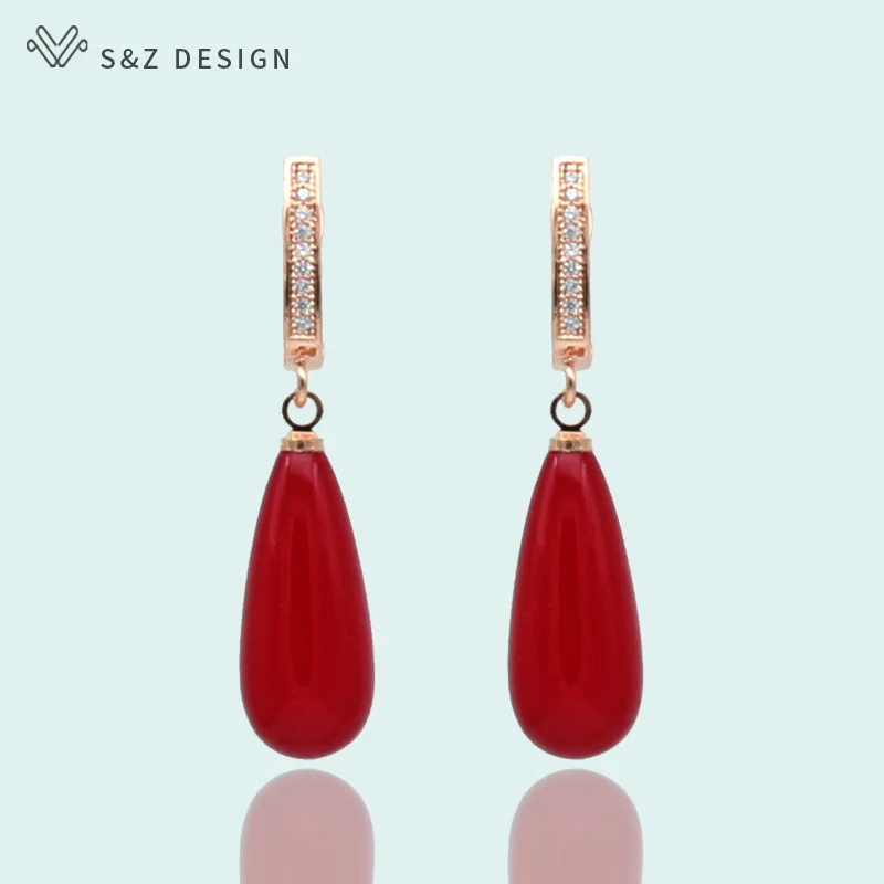 S&Z DESIGN New Imitation Pearls Multicolor Water Drop Long  Dangle Earrings For Women Fine 585 Rose Gold Color Jewelry