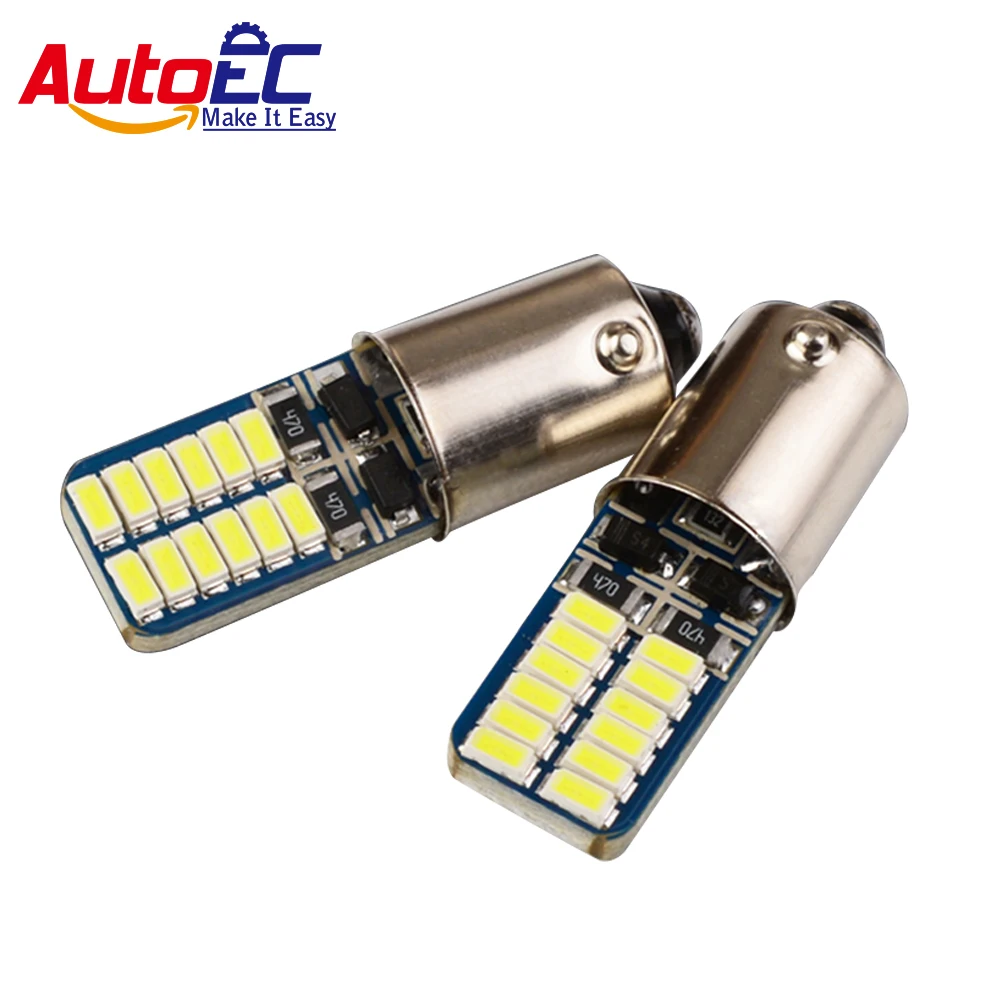 AutoEC 2X BA9S Canbus 24 SMD 4014 LED 3W T4W Non polar Error free Bulb Reading Light Lamp Bulb styling lamp white 12V #LG20