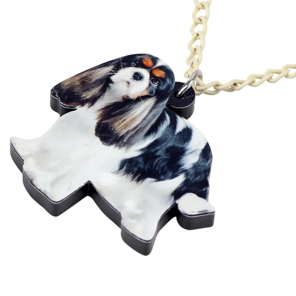 Bonsny Statement Acrylic Elegant Cavalier King Charles Spaniel Dog Necklace Pendant Chain Choker Animal Jewelry For Women Girls