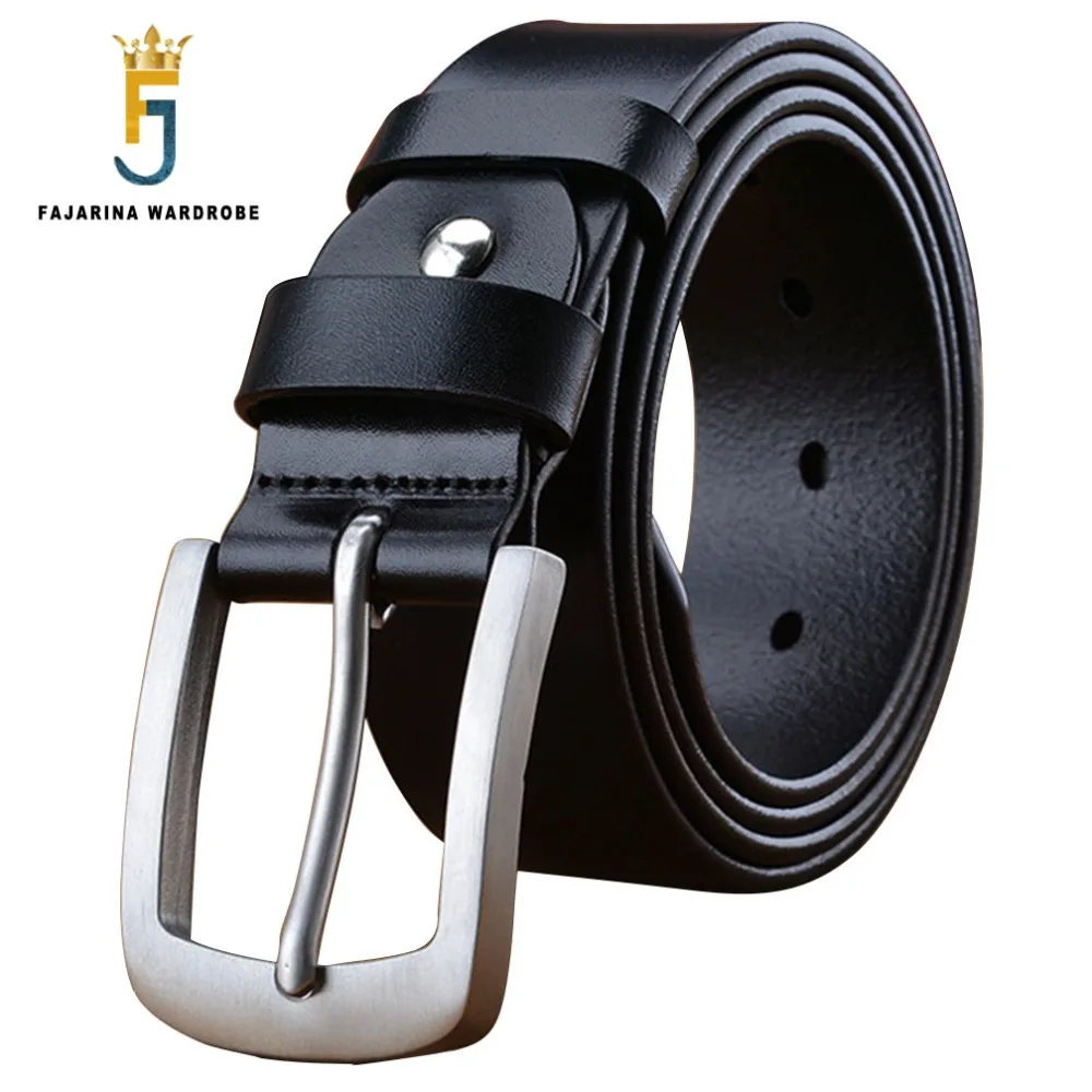 FAJARINA Men's Top Quality Pure Genuine Leather Retro Style Stainless Steel Pin Buckle Belts Men 3.8cm Wide Accessories N17FJ251