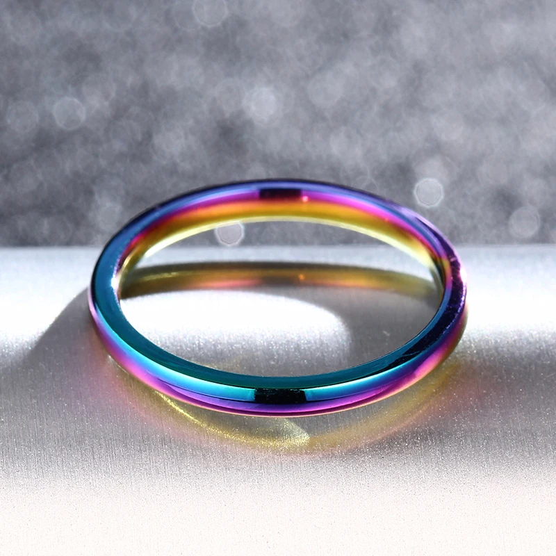 2mm Rainbow 316 Stainless Steel Ring for Men and Women