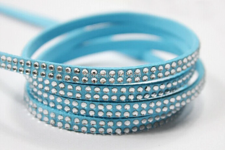 

Free Ship 100 Meterse 5mm*1.5mm Baby Blue Flat Faux Suede Leather Cord With Two Lines Silver Studs