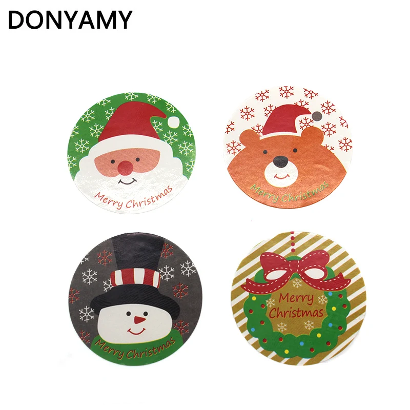 DONYAMY 80pcs 4 Designs Merry Christmas Santa Snowman Seal Sticker Gift Baking Package