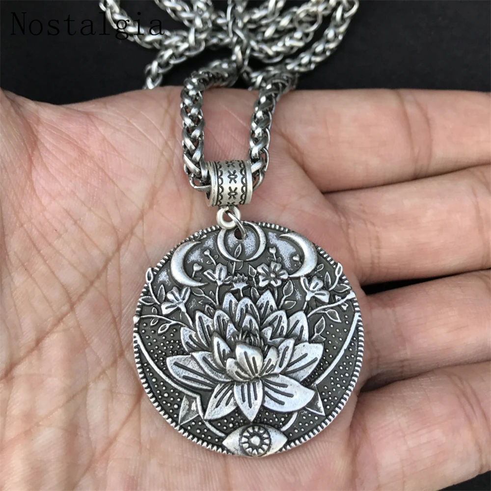 1pcs Lotus eyes moon pendant Prettiest women lotu Mandala flower Ethnic jewelry Slavic Lunula  Meditation Yoga Jewelry Vikinga