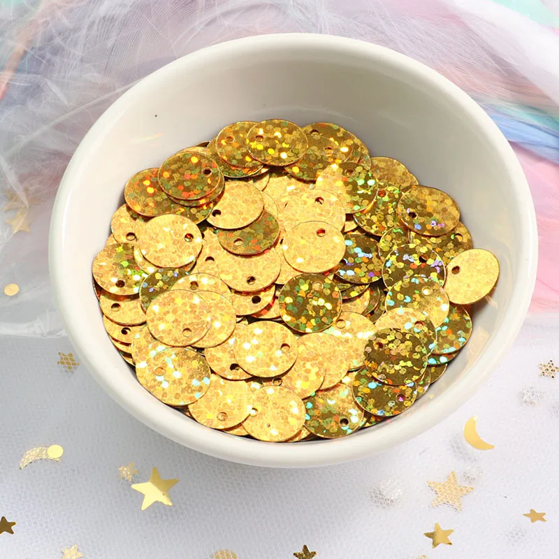 120Pcs/Lot 15mm Laser Sequins Flat Round Loose Sequin For Craft Wedding Confetti Spangles DIY Apparel Sewing Fabric Supplies