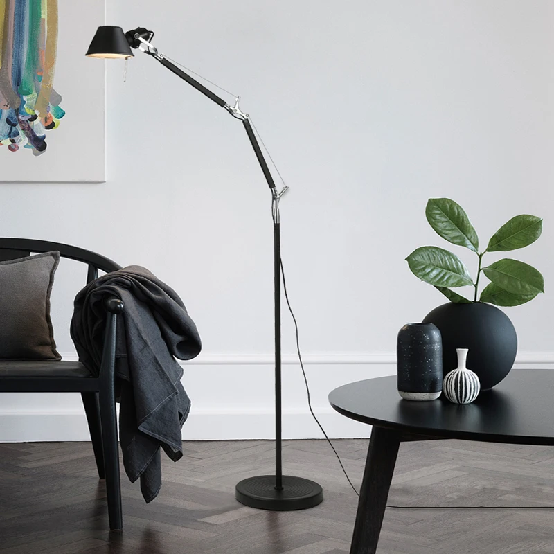 Modern Industrial Floor Lamp Black Silver Swing Long Arm Adjustable Study Living Room Work Office Stand Light LED E27