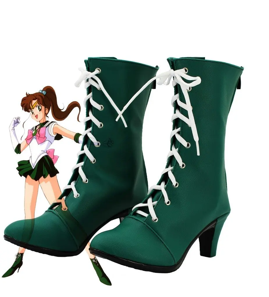 Makoto Kino Shoes Cosplay Sailor Moon Sailor Jupiter Makoto Kino Cosplay Boots Green Shoes High Heel Custom Made Unisex Any Size