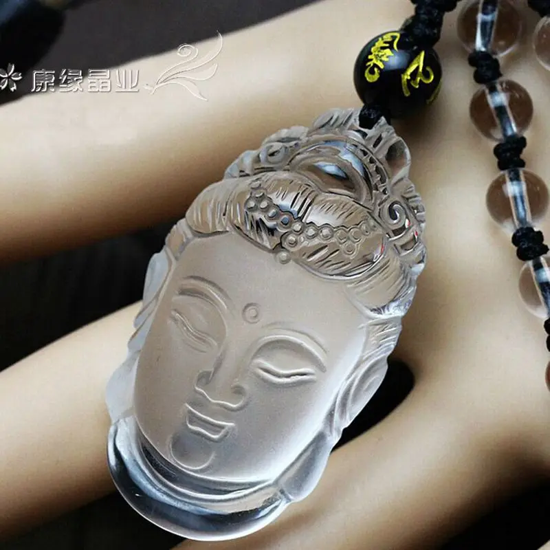 Need opening Guanyin carved natural white crystal pendant589