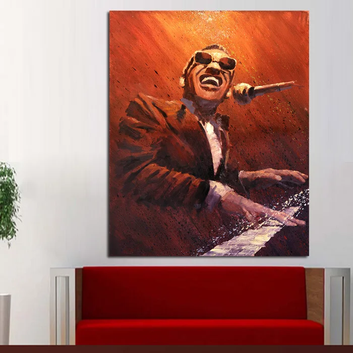 

hot sale pure Handpainted Modern Abstract Oil Paintings Wall Pictures on Canvas Ray Charles Pianist Wall Art for Home Decoration