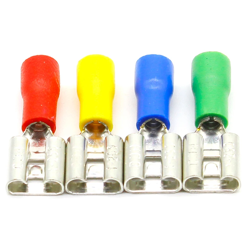 FDD1-250 Female Insulated Electrical Crimp Terminal for 22-16 AWG Connectors Cable Wire Connector 100PCS/Pack FDD1.25-250 FDD