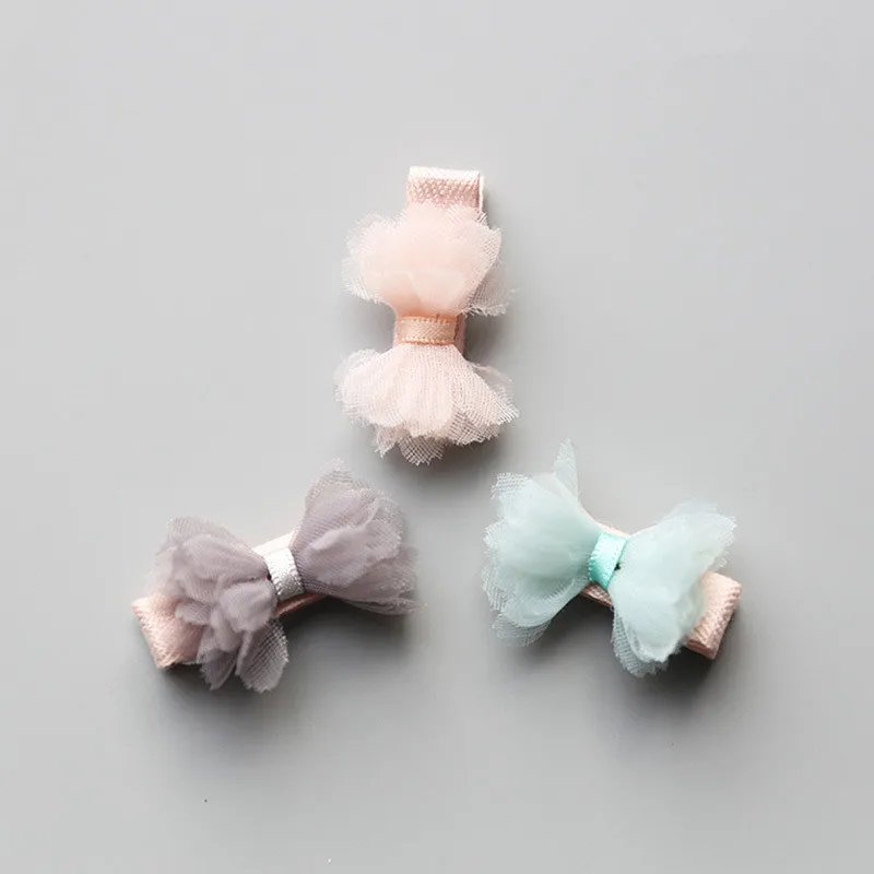 Boutique 30pcs/3C Fashion Korean Cute Mini Gauze Hair Bow Hairpins Solid Kawaii Lace Bowknot Hair Clips Headwear Accessories