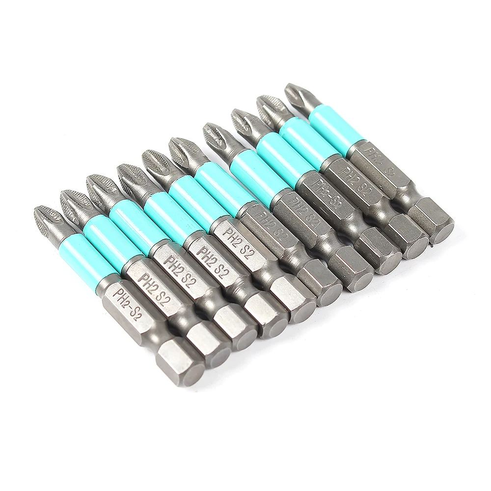 10pcs Ph2 50mm Impact Phillips Power Insert Bits Anti Slip Magnetic Electric Screwdriver Bits Head Driver Bit For Impact Drivers