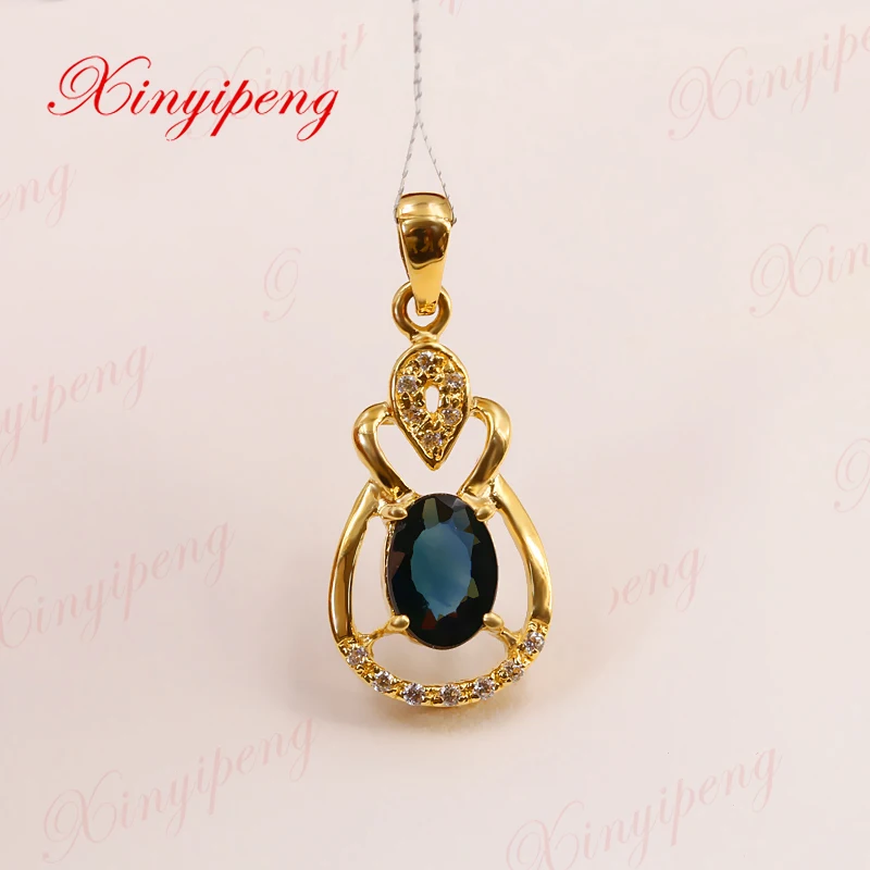 

Xinyipeng18K yellow gold inlaid natural sapphire pendant for women Design is beautiful