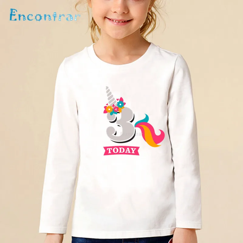 

Girls Birthday Unicorn Number 1-9 Print T shirt Baby Funny Long Sleeve Tops Kids Happy Birthday Present Number T-shirt,LKP2431