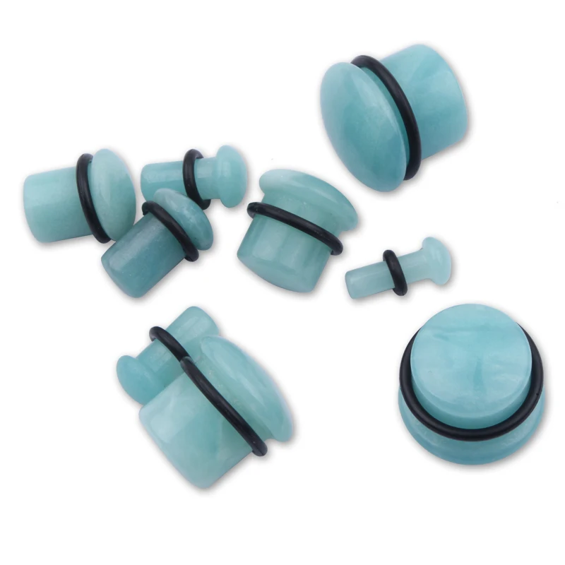 Natural Amazonite Stone Piercing Flesh Ear Stretcher Plug and Tunnels Single Flare Ear Expander Gauges Kit Piercing Body Jewelry