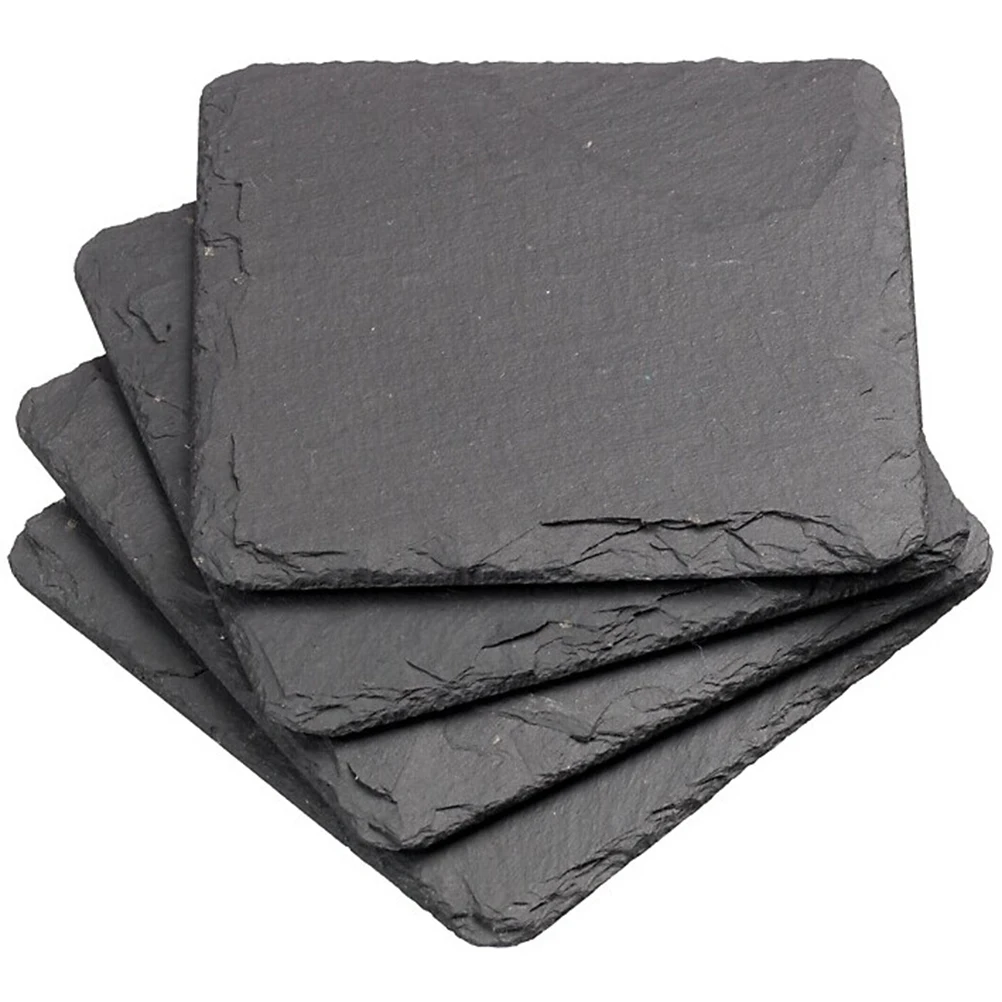 4pcs 10*10CM Natural Slate Drink Coasters Glass Mug Cup Mats Drink Cup Pats Table Placemats For Home Kitchen Use(Black)