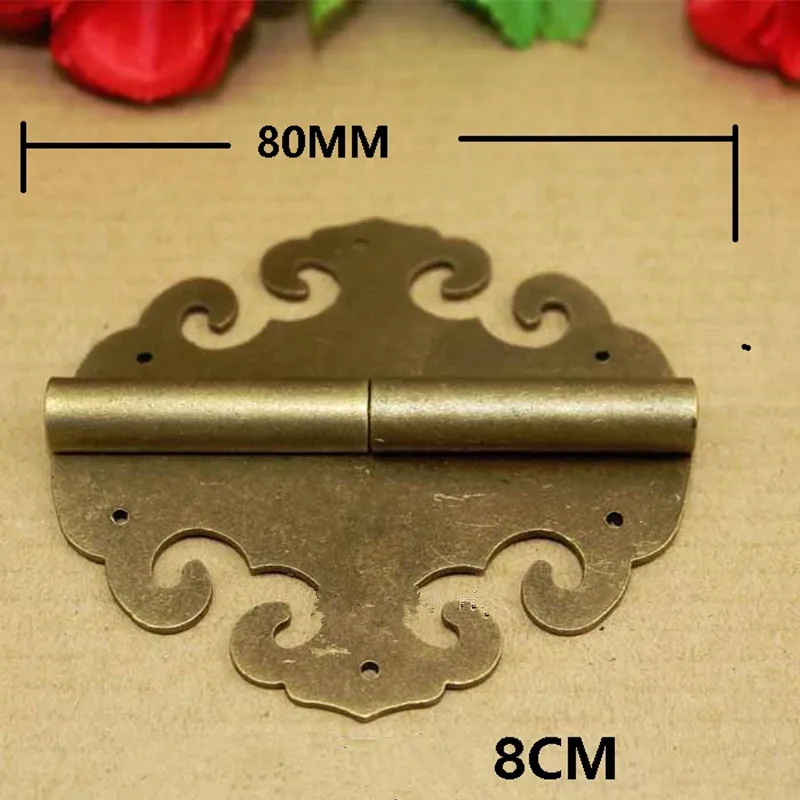 Vintage Brass Cabinet Door Hinges 6 Holes Door Hardware Furniture Wooden Box Cloud Flower Hinge,8cm