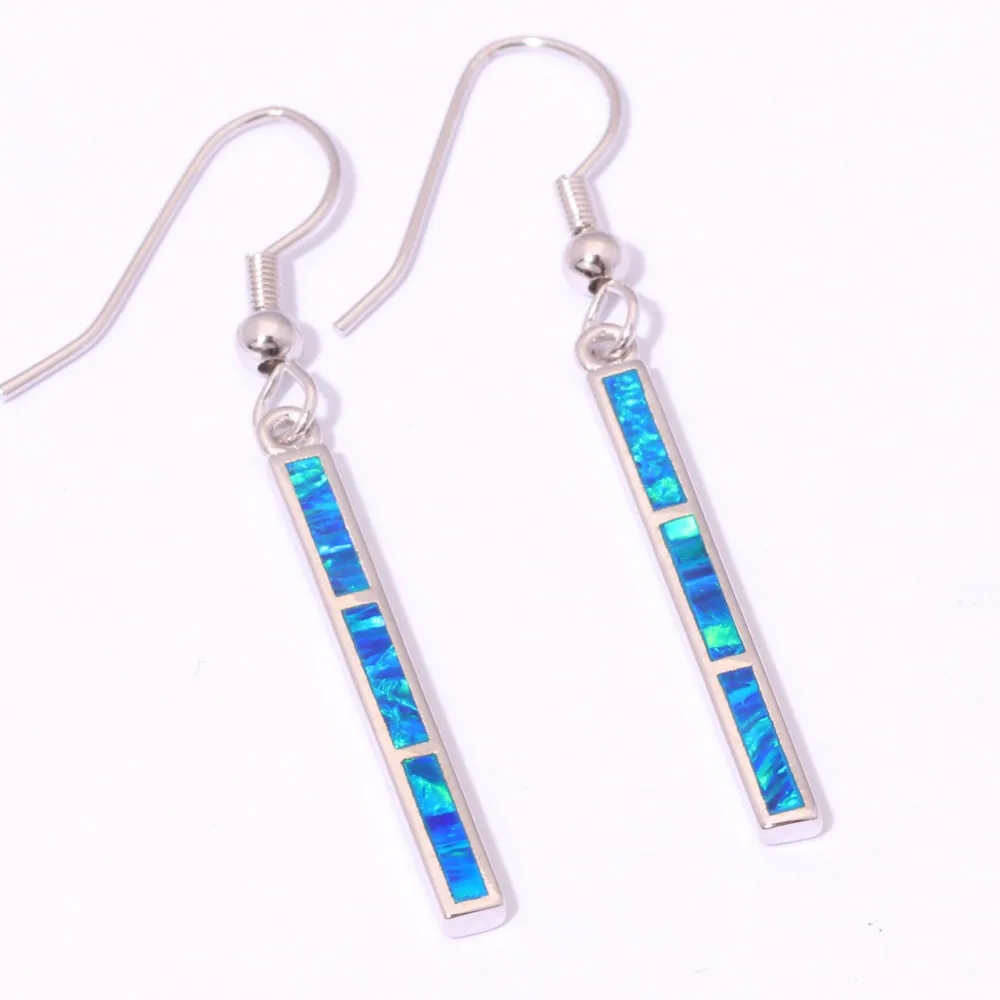 CiNily Created Blue Green Fire Opal Silver Plated Wholesale NEW Styel for Women Jewelry Dangle Earrings 1 7/8\