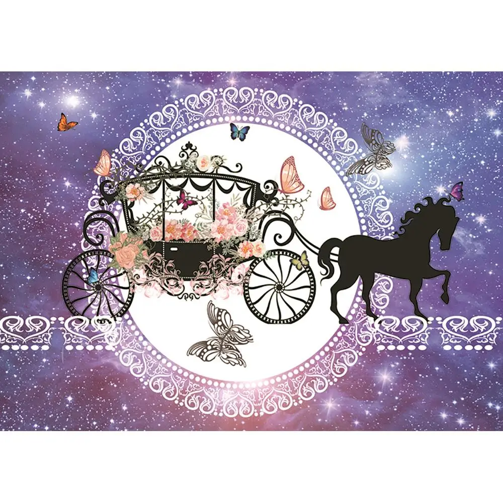 Allenjoy photography backdrops Princess carriage dreamy purple sky floral royal baby shower butterfly fotografia background