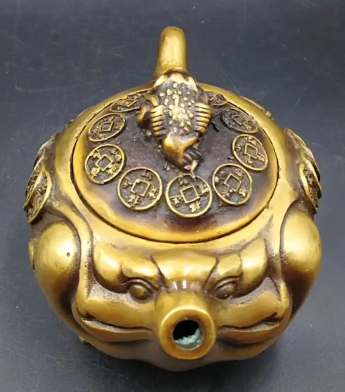 China collection brass Gold toad fortune statue Teapot