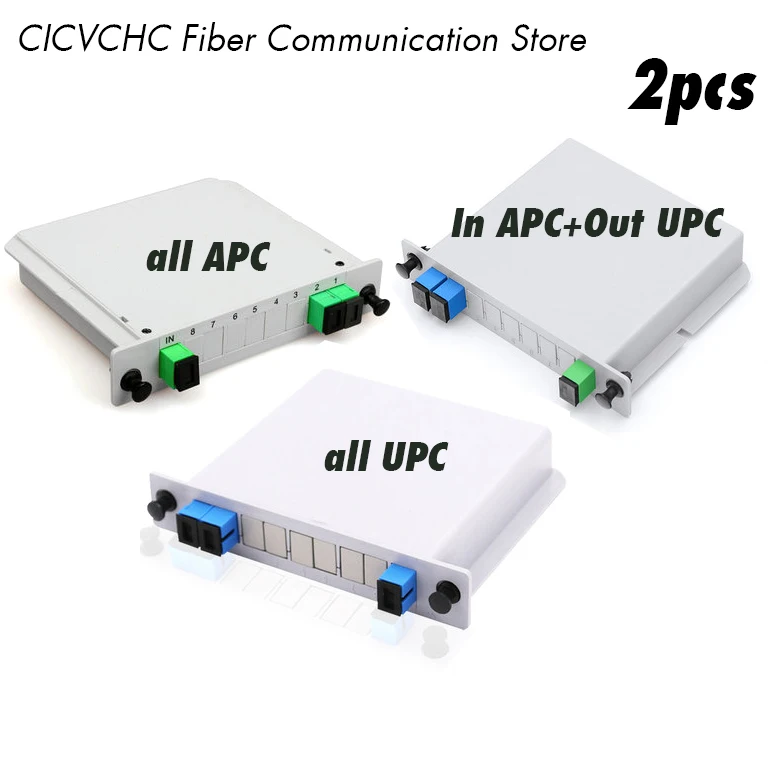 2 pcs 1x2 PLC Fiber Splitter, Mini Plug-in Type, Single Mode, with SC Connector/Cassette Card Inserting