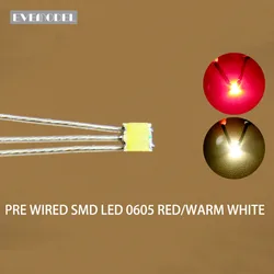 Evemodel dt0605rwm 20 pces pre-wired ptfe fio smd led 0605 bi-color duplo vermelho quente luzes brancas