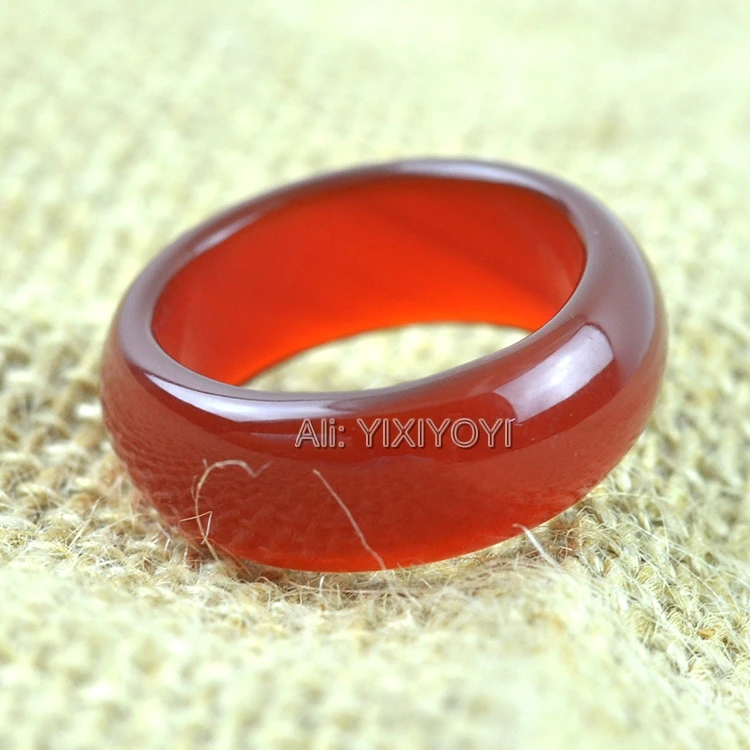 6pcs Beautiful 12mm Wide Natural Red Green Yellow White Agate Jade Ring Woman Man's Lucky Rings 9-10# Charm Gift Jewelry