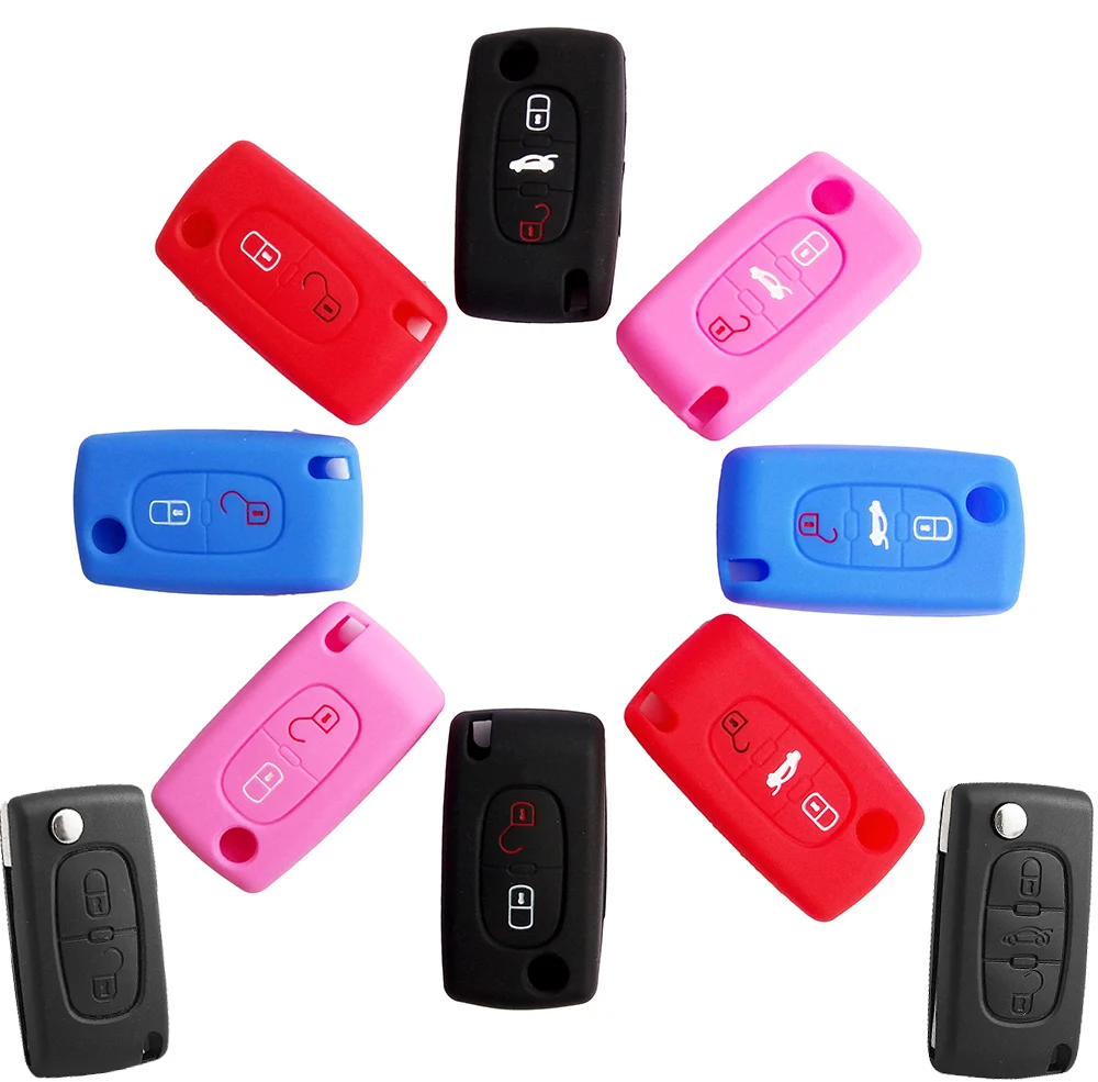 2/3 BUTTON FIT FOR CITROEN XSARA PICASSO C2 C3 C4 C5 C6 C8 PEUGEOT 107 206 207 307 308 406 SILICONE KEY COVER CASE FOB HOLDER