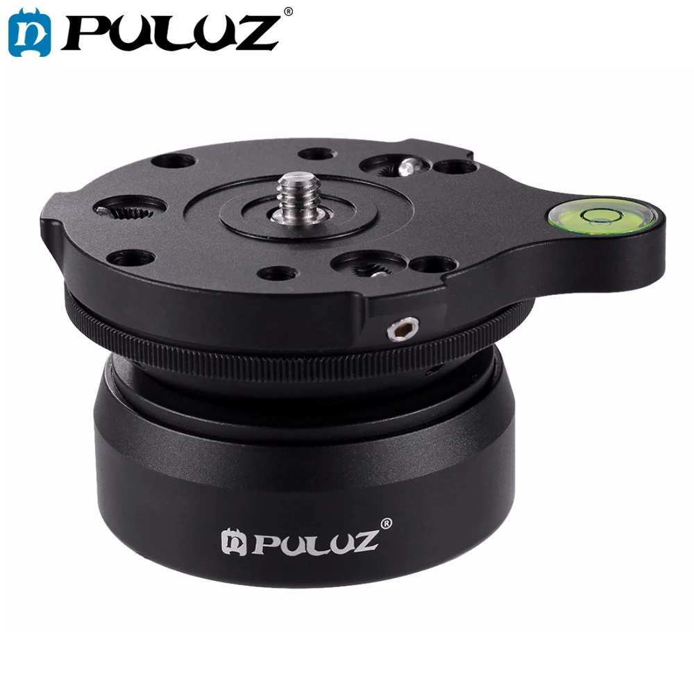 PULUZ 1/4 inch Thread Dome Panoramic Tripod Head Professional Tripod Leveling Head Base with Bubble Level 3/8 standard screws