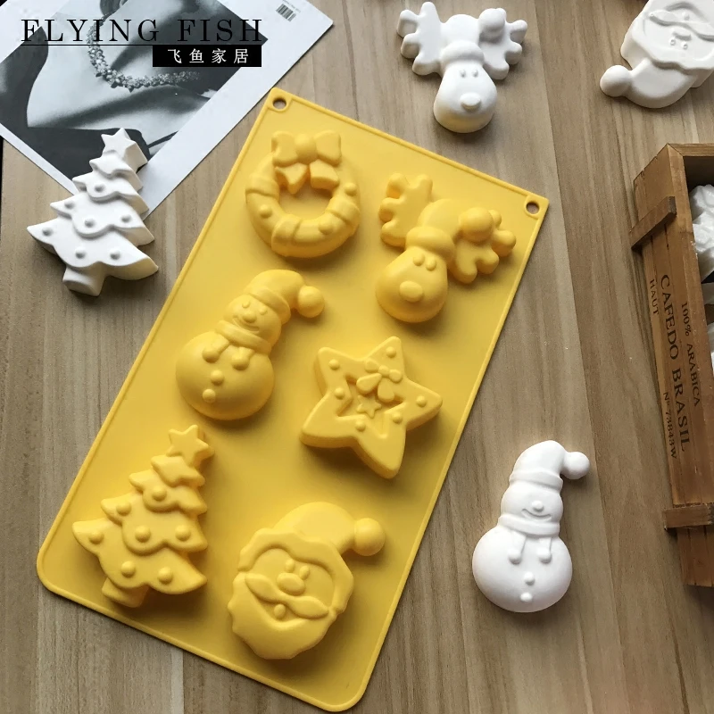 

Mold Silicone Series Cake Mould Snowman Santa Handmade Soap Molds Elk Snowman Santa Claus Bells Aroma Wax Mould 6 Hole Christmas