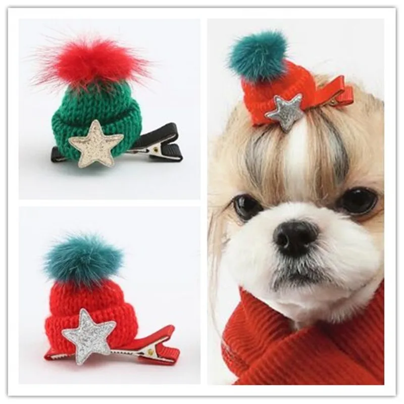 Pet Dog Hair Bows Christmas Wool stars hat  Christmas Pet Hair Accessories Hair Bows Dog Holiday Grooming Accessories 20pcs/lot