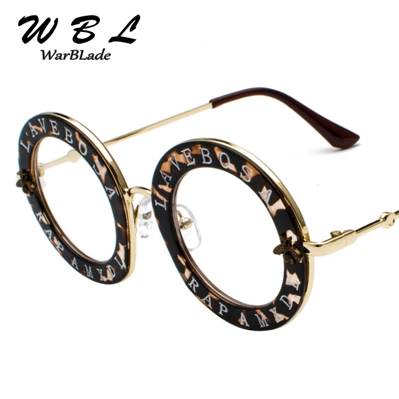 WarBLade Retro Round Glasses Clear Lens English Letters Little Bee Men Women Brand Glasses Black Fashion Male Female