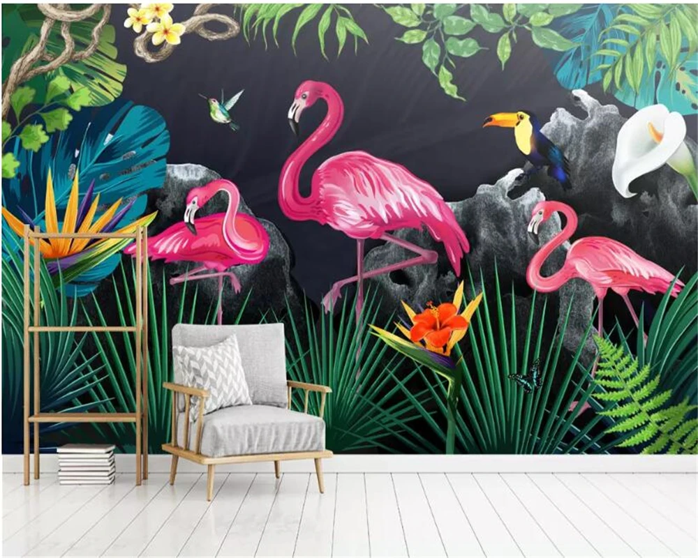 

Beibehang Custom 3D Wallpaper Hand-painted Rainforest Flamingo Landscape Art Mural Children Room Photo 3d wallpaper papel tapiz