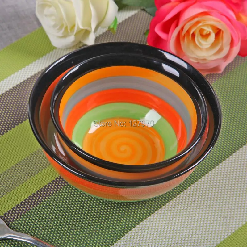 Color stripe ceramic bowl dinner set bowls set rice bowl ceramic tableware, 2pieces/lot