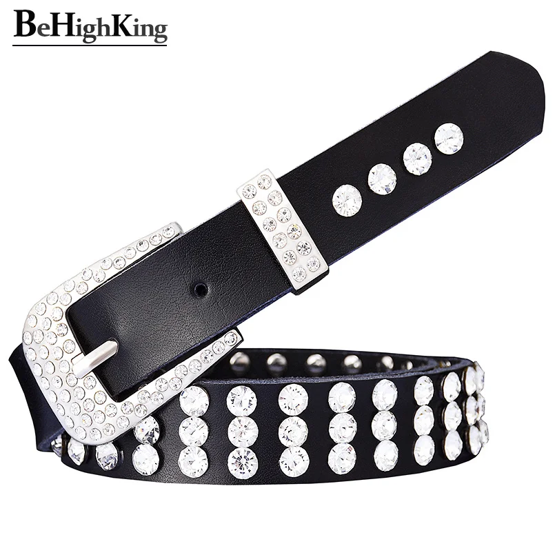 

Fashion Narrow genuine leather women's belts Luxury rhinestone cow skin woman belt Female waist strap for jeans Width 2.3 cm