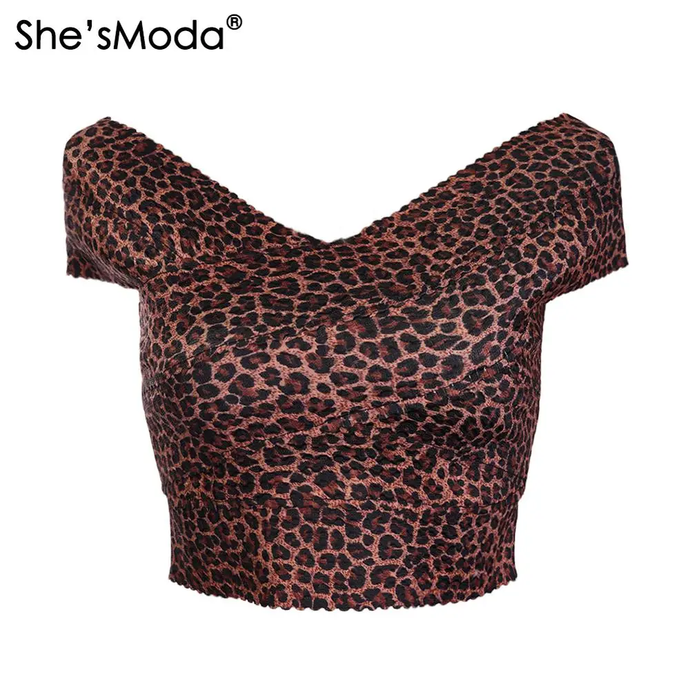 

She'sModa Leopard Bandage Slash Neck Slim Women's Spandex Cropped Tops Vest Tank Bachelorette Plus Size